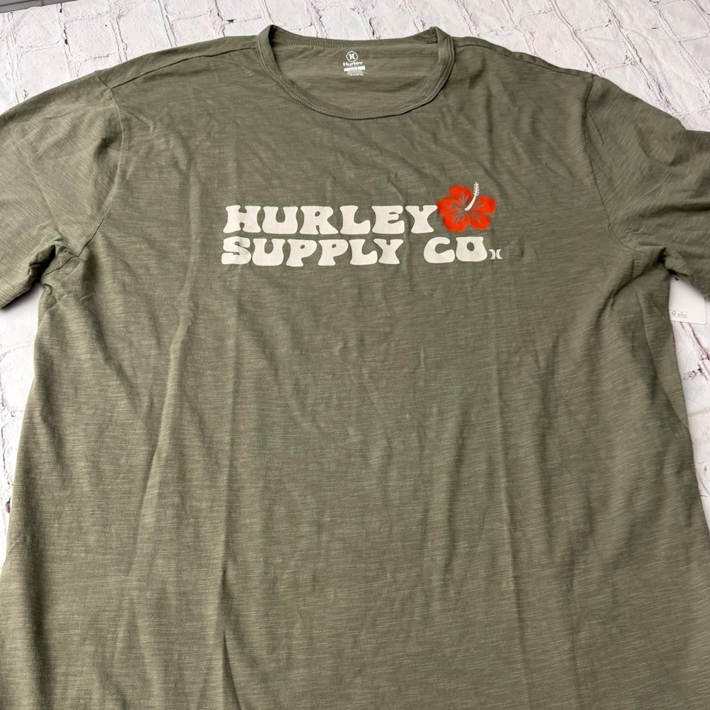 Hurley Supply Co Mens Olive Green Hibiscus Graphic T-Shirt Large 1860919